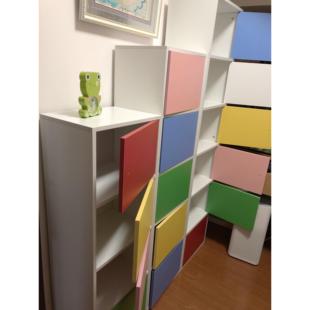 带门小柜子书柜储物柜彩色儿童柜卧室床头柜学生教室自由组合木柜