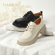 哈森秋季英伦风方头系带，小皮鞋纯色，粗跟深口单鞋hl222527