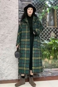 格子毛呢大衣女冬2022娜娜家大码中长款宽松文艺复古呢子外套
