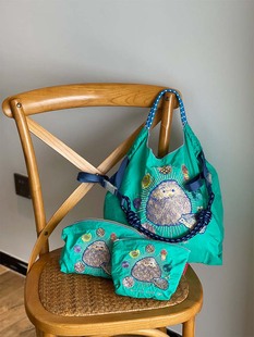 日系刺绣ballchain化妆包刺猬，环保布袋收纳袋尼龙布袋包中包(包中包)