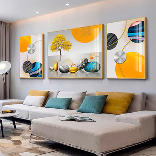 电视背景墙2024壁画，现代简约客厅三联画高端装饰画，沙发挂画