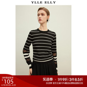 ylleelly撞色条纹针织衫2024春季经典蕾丝拼接套头打底衫女