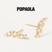 PDPAOLA叶子耳环锆石耳钉超闪纯银925镀18k金羽毛耳饰女潮Natura
