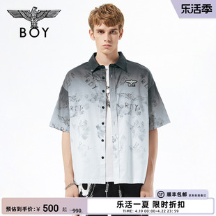 boylondon潮牌短袖男女同款水彩，满印渐变翻领，简约休闲衬衫n22000