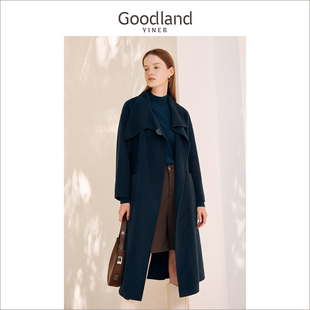 Goodland美地女装冬季中长款纯羊毛双面呢围裹式大衣外套