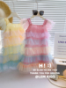 柠萌女童裙子2023夏季韩版彩虹，无袖网纱连衣裙，女孩蛋糕公主裙