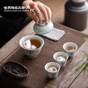 德化陶瓷功夫茶具套装，家用轻奢办公室用瓷器，釉下彩青花手绘竹韵