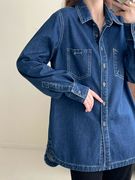 深蓝色牛仔衬衫外套女春秋2023韩版小个子设计感衬衣休闲上衣
