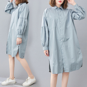 中长款衬衫女春季2023年微胖女孩穿搭韩版大码宽松长袖衬衣裙