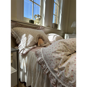 少女蕾丝花边粉色，小花床裙款四件套全棉1.5m1.8米，被套床单三件套