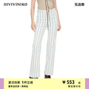IIIVIVINIKO春夏“条纹色织”高腰喇叭牛仔裤子女M221819208E