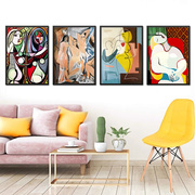 手绘油画风毕加索抽象人物线条，装饰画简约客厅三联沙发背景墙挂画