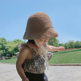 儿童草帽韩国夏季沙滩，防晒婴幼儿洋气帽子，ins女童宝宝出游防晒帽