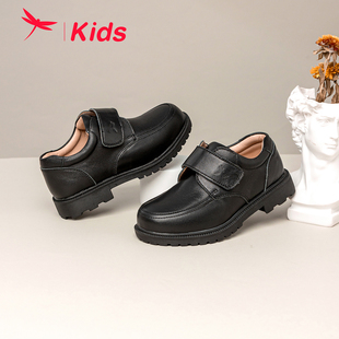 红蜻蜓男童鞋春季牛皮皮鞋英伦复古黑色演出鞋校园学生表演鞋