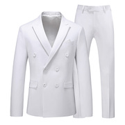 2023年大码西服男商务西装，两件套双排扣白色新郎结婚礼服套装