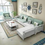 地中海实木沙发组合白色冬夏两用田园风格小户型，储物韩式客厅家具