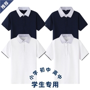 男童女童t恤短袖儿童校服上衣，白色夏季小学生格子衬衫翻领polo衫