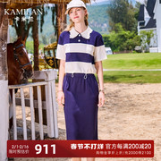 卡米兰3公里套装女2023夏季polo领短袖t恤上衣+高腰半身裙