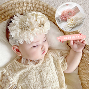 韩国定制闪闪婴儿童女宝宝，珍珠满月周岁公主，蕾丝花朵发头饰品发带