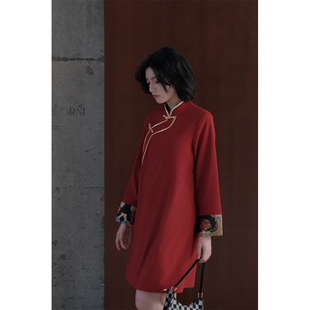 「藏红」藏风新中式复古女中国风高端藏装 红色旗袍裙改良