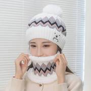 冬季女士保暖毛线帽时尚护脖ins加厚包头围脖加绒防寒针织帽