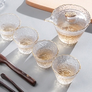 日式描金冰露玻璃茶具套装，家用透明盖碗茶杯，泡茶小套功夫茶办公室