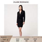 CLUB MONACO女装黑色扭结羊毛柔美气质长袖翻领连衣裙