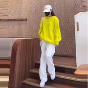 黄色卫衣休闲运动套装，女2023年春秋冬季韩时尚(韩时尚)大码长裤两件套