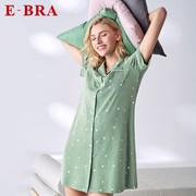 安莉芳e-bra夏季纯棉舒适翻领，短袖衬衫裙，短款印花睡裙女kl00026