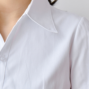 春夏白衬衫女修身显瘦竖条纹衬衣长，职场品质短袖职业工作服特大码