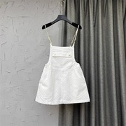 白色连体短裙女春夏2024韩版时尚大口袋A字型牛仔背带裙子潮