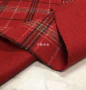 大红色格子双面加厚羊绒顺毛毛呢面料 秋冬K大衣外套裙子布料