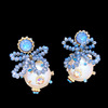 韩国饰品个性蓝色水晶蝴蝶结珍珠耳环女气质优雅小众简约银针耳饰