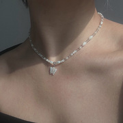 小众设计贝母白水晶(白水晶)项链女高级感百搭气质，锁骨链冷淡风个性项饰潮
