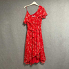 欧美时尚夏季红色提花v领真丝桑，蚕丝吊带红色礼服连衣裙