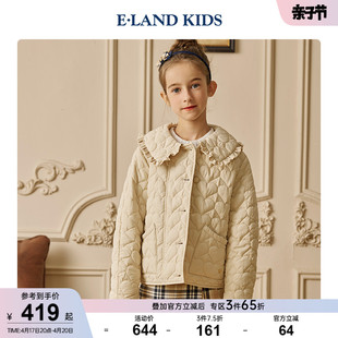 eland kids衣恋童装冬季女童复古甜美爱心花边领棉服