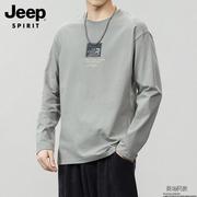 jeep长袖t恤男士秋季打底衫，男款上衣全棉，休闲体恤纯棉潮牌男装t衫