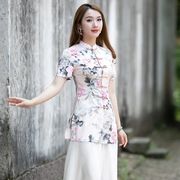 旗袍上衣女夏季改良时尚，短袖中式直排扣唐装复古日常汉服中式女装