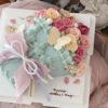 母亲节创意玫瑰花花束蛋糕装饰摆件，唯美珍珠蝴蝶结亚麻丝带插件