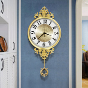 欧式纯铜轻奢客厅家用挂钟美式钟表，复古挂表大气挂墙时钟2024