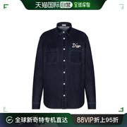 香港直邮潮奢 DIOR 迪奥 男士海军蓝logo刺绣牛仔衬衫