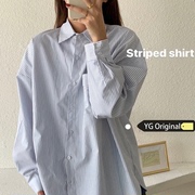 原感少女秋季2020年韩版chic条纹衬衫设计感复古长袖上衣外套