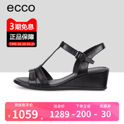 ECCO爱步女鞋时尚坡跟搭扣防滑露趾潮流优雅T字带凉鞋250133