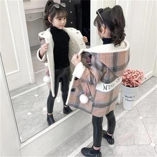 中大女童冬装棉袄外套韩版时尚绣花棉服儿童，加厚大毛领夹棉呢大衣