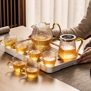 玻璃茶具套装家用泡茶壶小型茶盘，办公室会客花茶茶壶功夫茶杯喝茶
