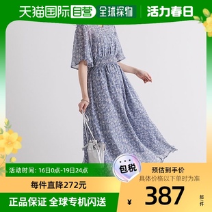 日本直邮GeeRA 喇叭袖cache-coeur 连衣裙（蓝色花卉图案）