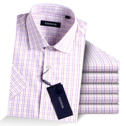 雅戈尔短袖衬衫男中青年商务正装蓝紫格纹方领衬衣夏季DP12518KBA