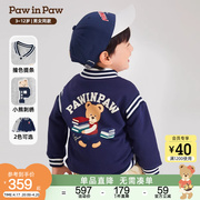 pawinpaw卡通小熊童装24年春季男童，学院风棒球服休闲印花外套