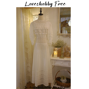 laceshabbyvintage爱德华古董，连衣裙复古蕾丝，白色纯棉长裙子
