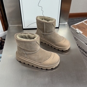 雪地靴女款2023冬季字母厚底真皮加绒加厚防滑东北雪地棉鞋子